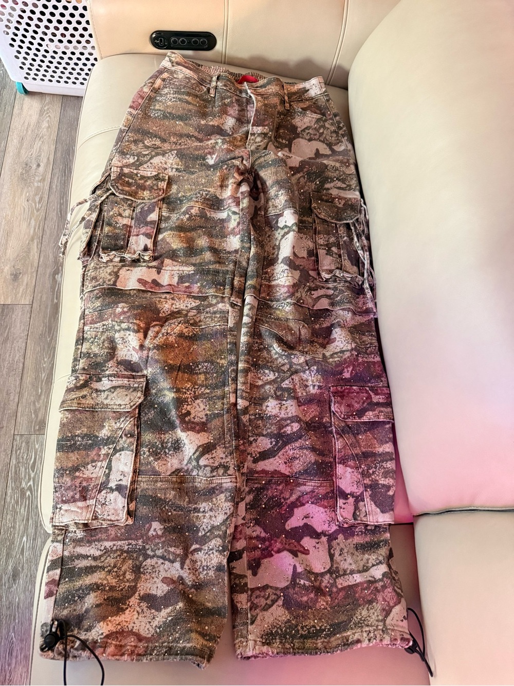 Women Cargo Pants in Brown Camo w rhinestones all over